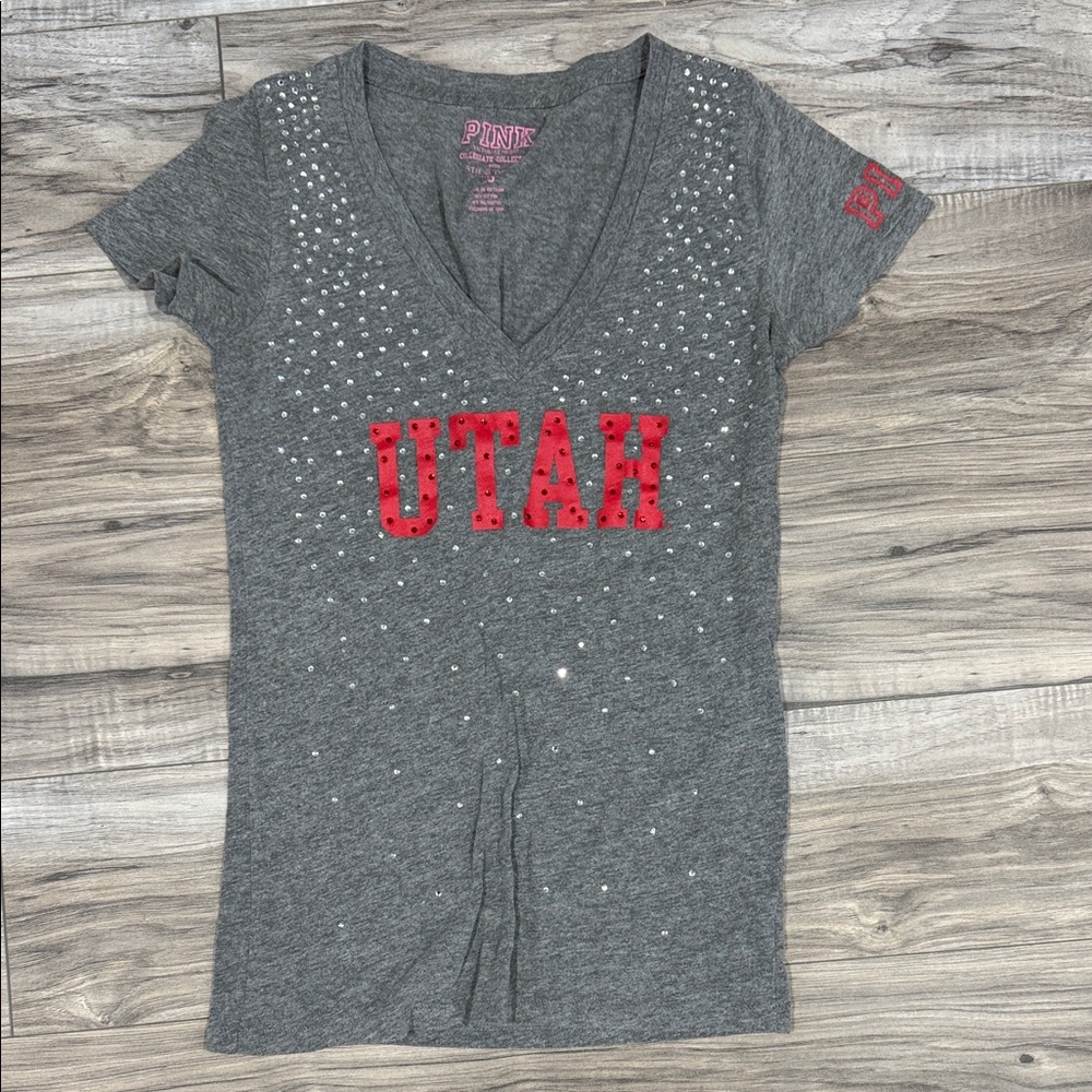 PINK Victoria's Secret Gray Tee with Red Lettering Utah Utes
